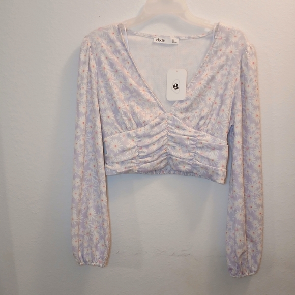 NWT Y2K Elodie Crop Top Size L Lavendar Floral Print - Picture 1 of 9